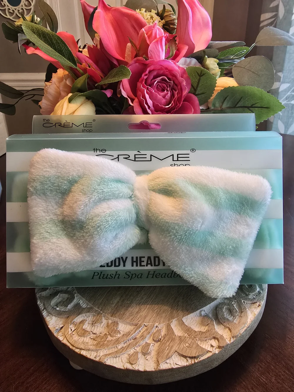 The Crème Shop Plush Spa Headband - Mint & White